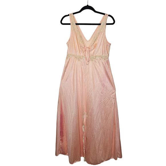Vintage Pink Lace Nightgown Negligee slip Nightie Nylon size Medium - Picture 1 of 7